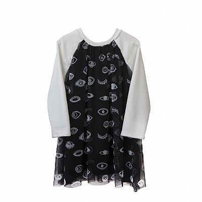 EYE PRINT TULLE LAYERED DRESS 